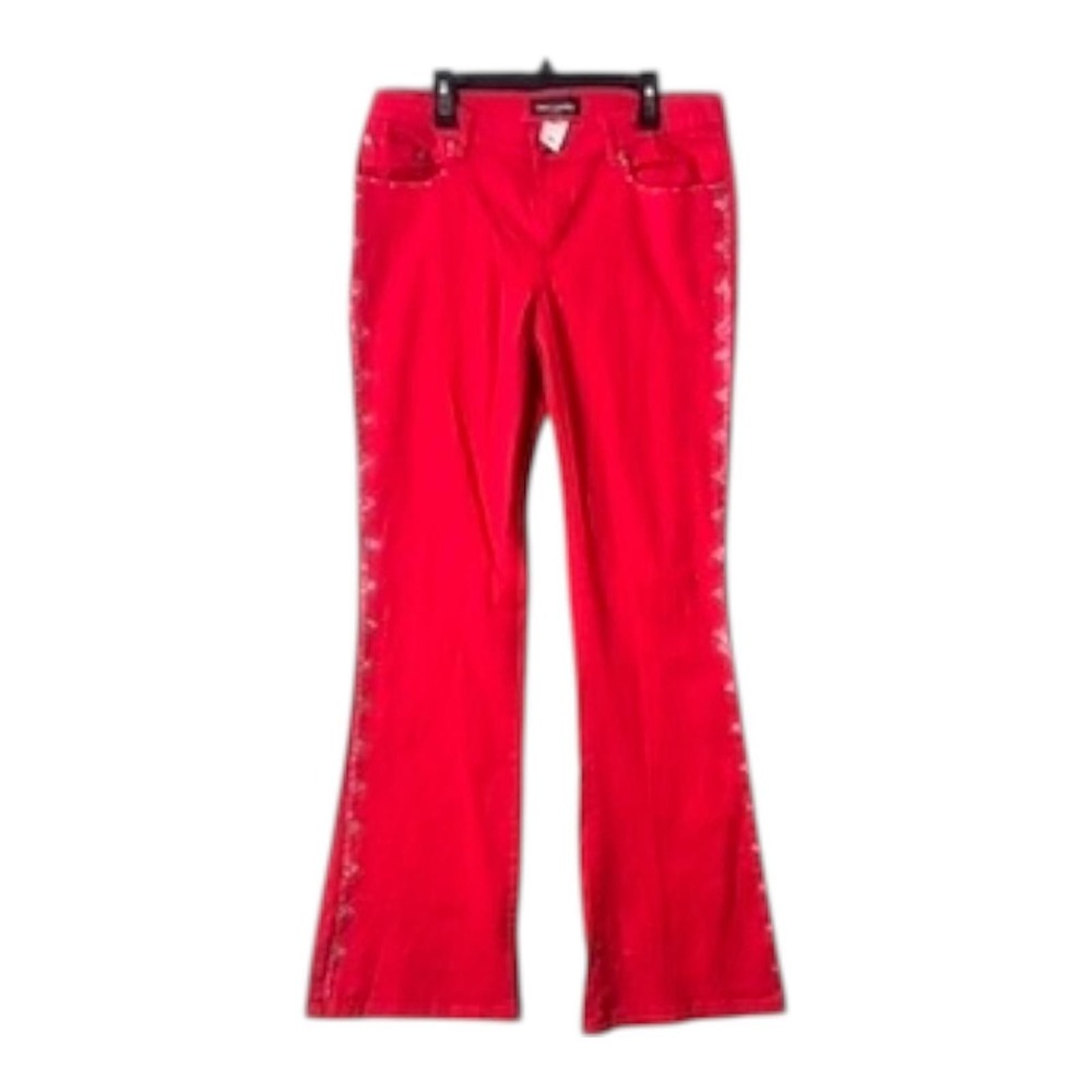 Embellished Red Get Lucky Boot Cut Pants Size‎ 6